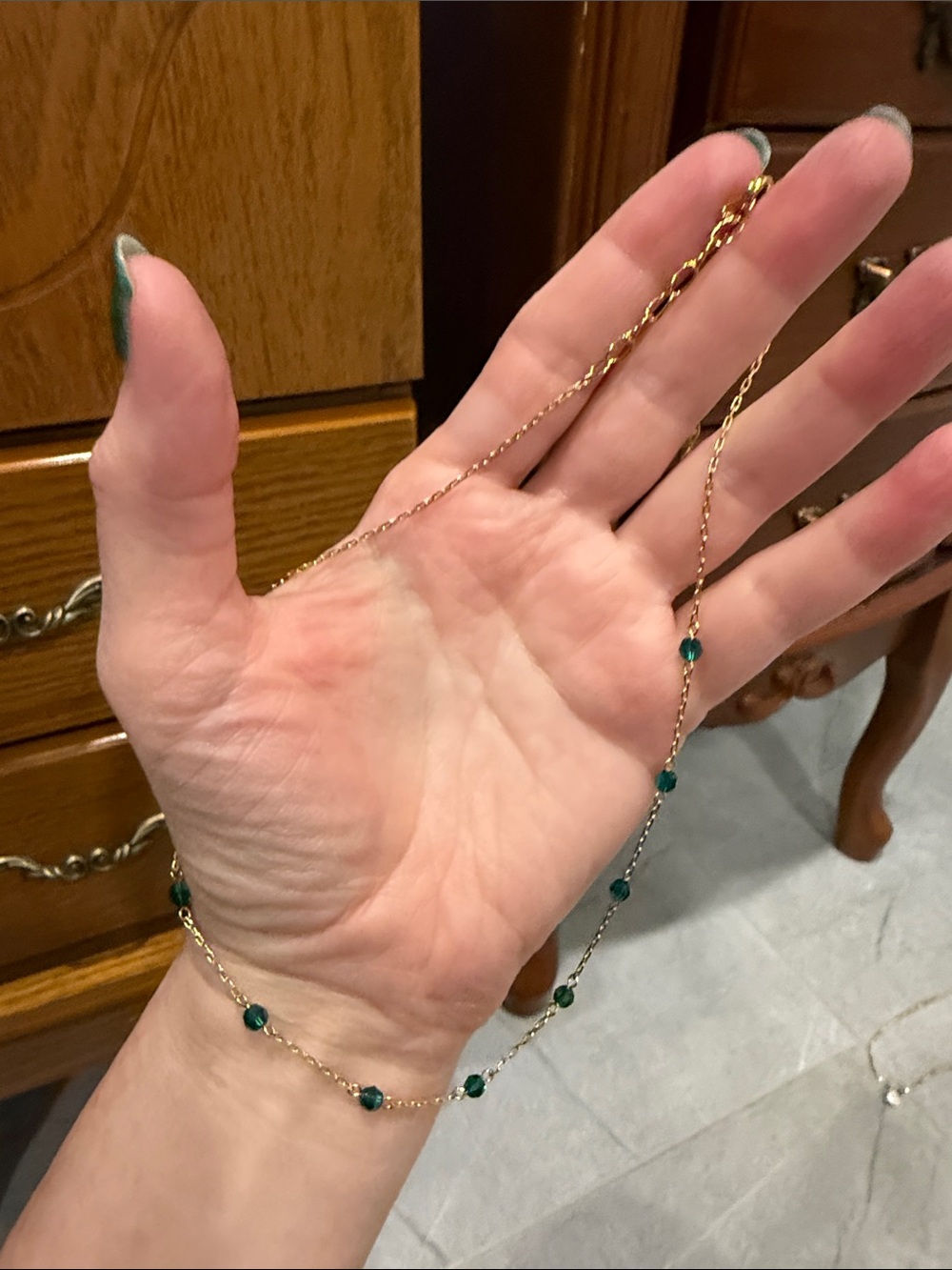 Touchstone Crystal Gold Chain Necklace with Green Beads